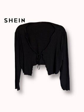 SHEIN Curve ribbed tie front knit shrug